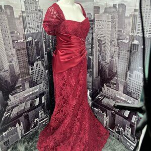 Caterina Collection Red Lace Embellished Gown